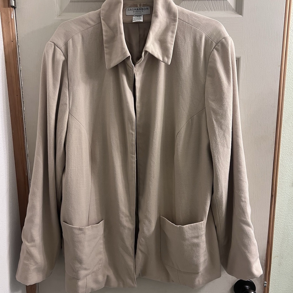 Sag Harbor Stretch Woman Beige Blazer Jacket 20W Neutral Lagenlook Unstructured
